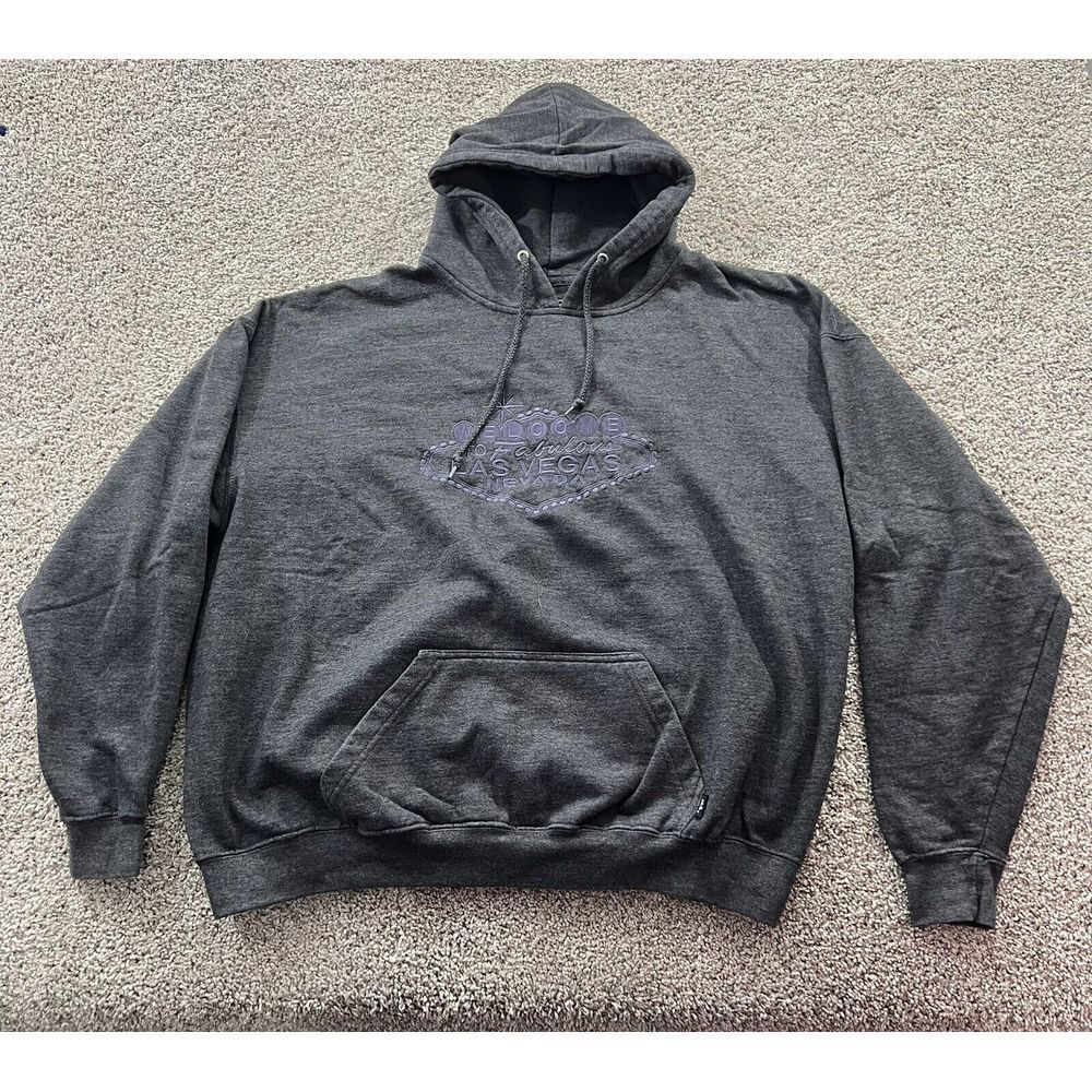 Vintage 90s Streetwear Las‎ Vegas Sweater Mens XXL Gray Hoodie Baggy Oversized